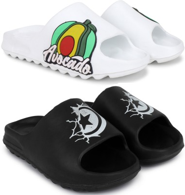 Kapani Fashion Men Slides(White, Black , 6)