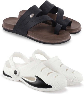 Kapani Fashion Men Slippers(Black, White , 6)