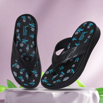 ENA Women ENA Women's Soft Floral Print ComfortableSlippers Anti SlipHome & Outdoor Use Slippers(Black , 5)
