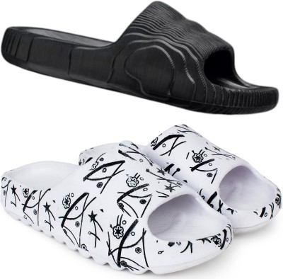 Kapani Fashion Men Slides(Black, White , 8)