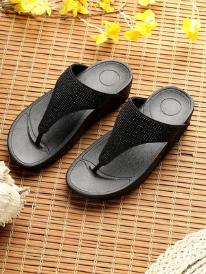 Neoz Women Flip Flops(Black , 7)