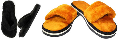 rexizone Women Flip Flops(Black, Tan , 7)