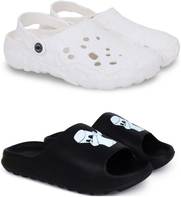 KAPYANSH Men Clogs(White, Black , 6)