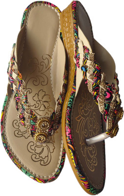 Vaniya Shoes Women Slippers(Gold , 9)