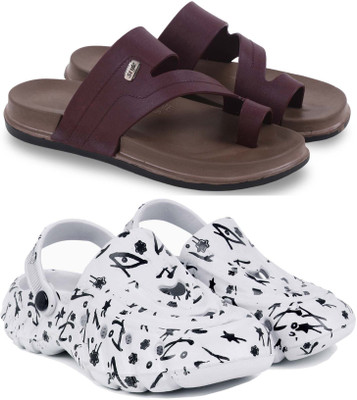 KAPYANSH Men Slippers(Maroon, White , 9)