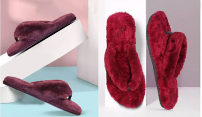 rexizone Women Flip Flops(Red, Maroon , 6)