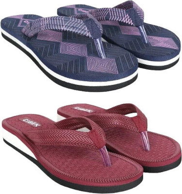 CIBEK Women Comfortable Stylish and Trending Colorful printed Slippers(pack of 2) Flip Flops(Multicolor , 8)