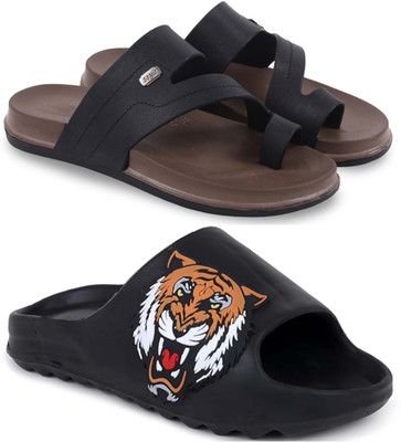 Kapani Fashion Men Slippers(Black, Brown , 6)