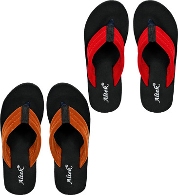Altek Men Flip Flops(Red, Tan , 3)