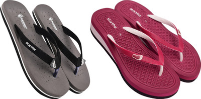 DASHNY Women Flip Flops(Purple, Tan , 7)