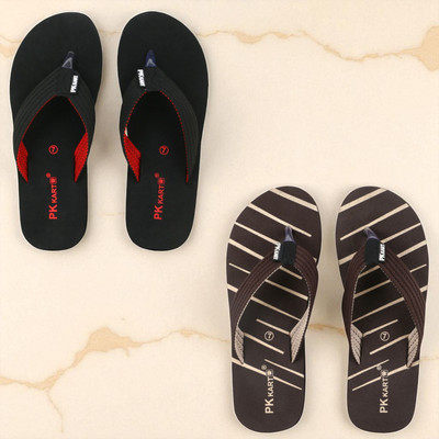 PKKART Men Slippers(Black, Brown , 7)