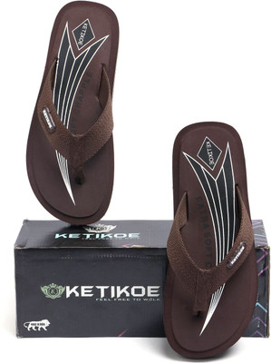 KETIKOE Men Flip Flops(Brown , 8)