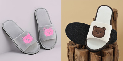 Y key Women Flip Flops(Grey, Off White , 6)