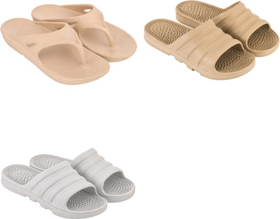 Feel alive Men Slippers(Beige, Grey , 9)