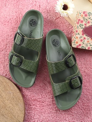 UNDERROUTE Women Casual Slip-On Light weight Flat Sandals For Womens Slides(Green 8)