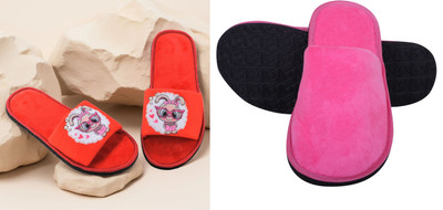 Y key Women Flip Flops(Pink, Red , 5)