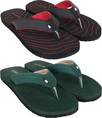 KUNTO Men Flip Flops(Black, Green , 7)