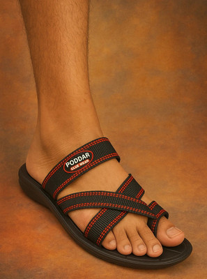 PODDAR Men PODDAR Black & Red Stylish Cross-Strap Men's Sandals Slippers(Red , 8)