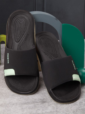 Roadster Men Flip Flops(Black, Green , 10)