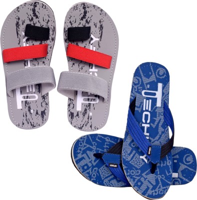 Techify Men Slippers(Grey, Blue , 9)