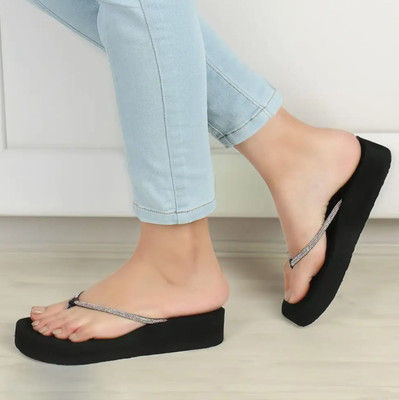 RIVAYPAFASHION Women Slippers(Black , 7)