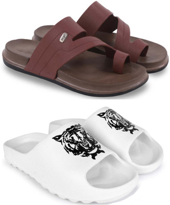Pampy Angel Men Slippers(Brown, White , 6)