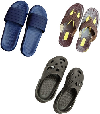 BLIBBERS Men Slippers(Blue, Brown, Grey , 9)