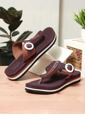Flopsie Women TWO SOFT Comfortable Stylish Doctor Ortho| Adjustable Toe Hook Slippers(Brown , 5)