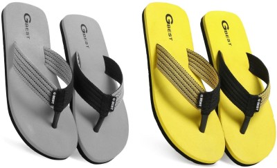 G Best Men Flip Flops(Yellow, Grey , 8)