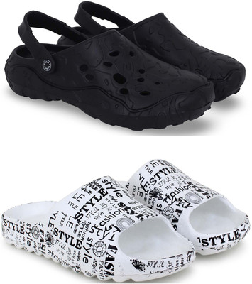 KAPYANSH Men Slides(Black, White , 9)