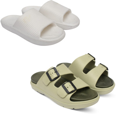 Acorn Men Slides(White, Beige , 9)
