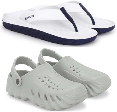 Kapani Fashion Men Slippers(White, Grey , 10)