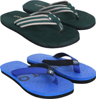 KUNTO Men Flip Flops(Green, Blue , 9)