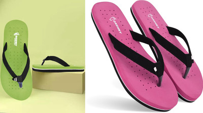 DASHNY Women Flip Flops(Pink, Green , 7)