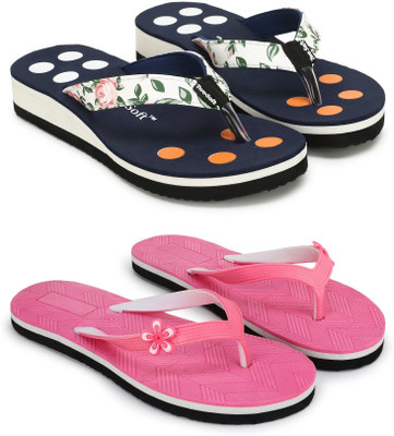 TWO SOFT Women Pack Of 2 Combo Stylish Extra Comfort Lightweight Dailywear Used Slippers(Multicolor , 7)