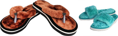 rexizone Women Flip Flops(Brown, Green , 3)