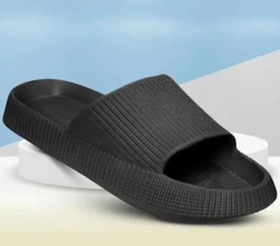 Footsace Men Slides(Black , 7)