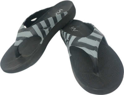 Doubleu Men Men Clasic V Shape Black+Grey Black Flip Flops(Black , 9)