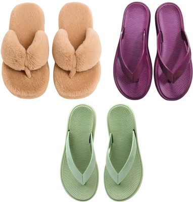 Shivaru trader Women Slippers(Brown, Purple, Green , 5)