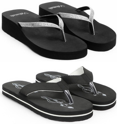 VAHMAH Women Slippers(Silver, Black , 8)