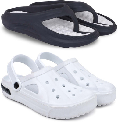 Kapani Fashion Men Slippers(Black, White , 6)