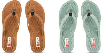 KOMOPT Women Slippers(Green, Brown , 8)