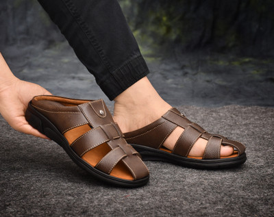 LATWOSCA Men Slippers(Brown , 8)