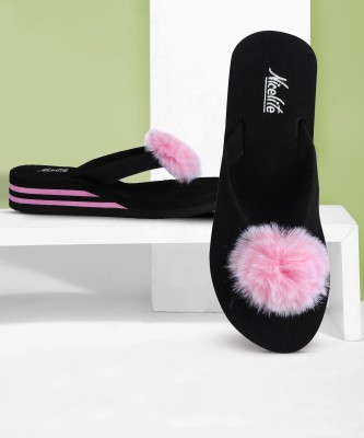 NICELITE Women Slippers(Pink, Black 5)