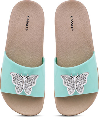 Cassiey Women Slippers(Blue, Brown , 7)