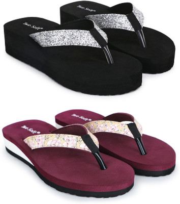 TWO SOFT Women Combo Pack Of 2 Women Slipper Stylish Casual Light & Soft Comfortable Daily Wear Slippers(Silver, Maroon , 5)