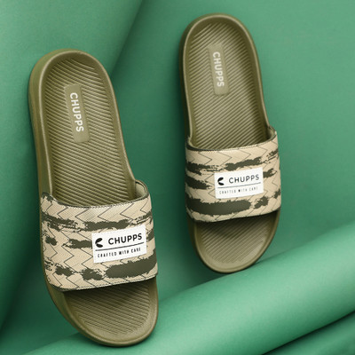 Chupps Men Traction Olive & Grn Slides Slippers Soft Lightweight Flip Flops For Slides(Olive , 8)