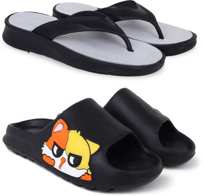 Kapani Fashion Men Slippers(Grey, Black , 10)