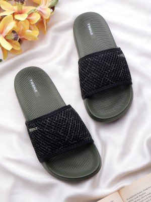 Trenz Women Slides(Black, Olive , 5)