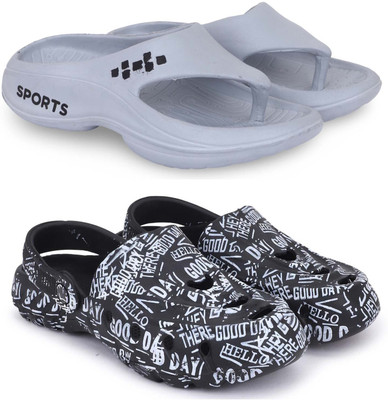 Pampy Angel Men Slippers(Grey, Black , 9)